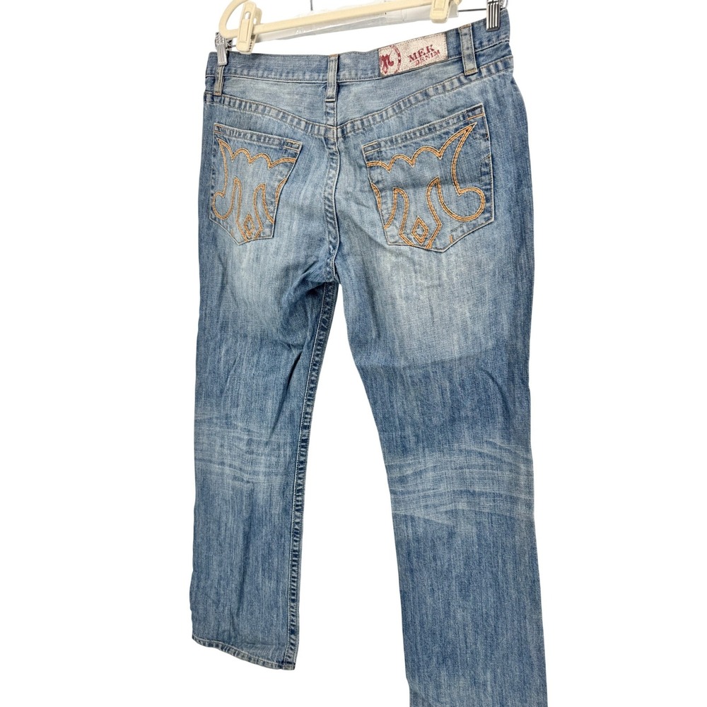 MEK Denim Natal Straight Jeans Mens 36x34 Light Wash‎ Embroidered Pockets